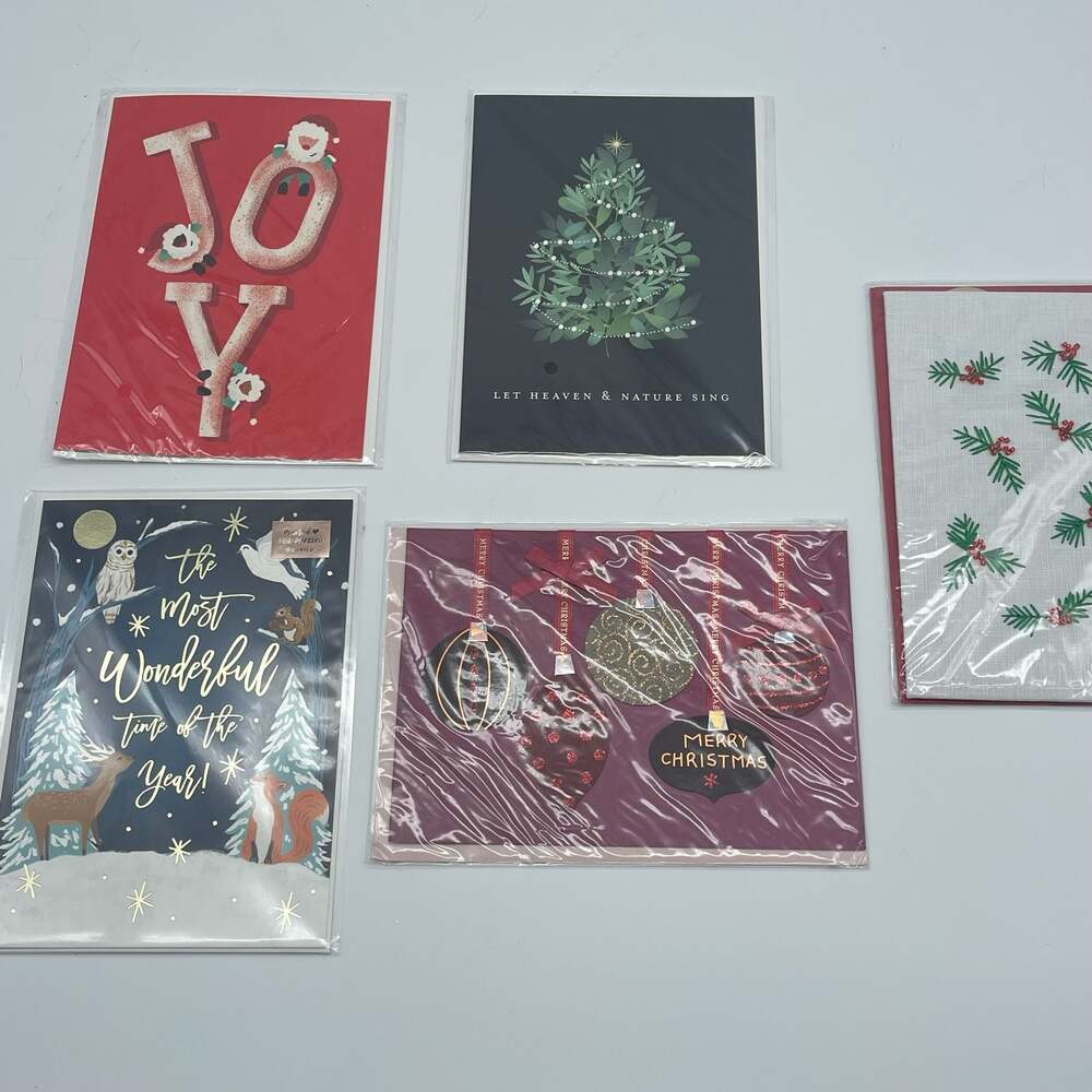Minted Foil-Pressed Christmas Holiday Greeting Cards Assorted Set of 5